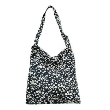 Imagem de Sacola feminina de lona floral de grande capacidade, bolsa de ombro e axilas, casual, para transporte diário, Bege