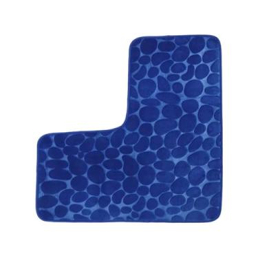 Imagem de Banheira em forma de L, tapete de banheiro, antiderrapante, tapete de chuveiro de canto, algodão macio absorvente de memória, antiderrapante, cor sólida, banheiro (azul)
