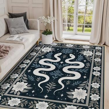 Imagem de Tapete de cobra 7,5 x 12,5 cm, tapete de área sudoeste, boho, asteca, tribal, lavável à máquina, marrom, bege, pequeno, antiderrapante, estampado, tapete de baixa película, para cozinha, banheiro