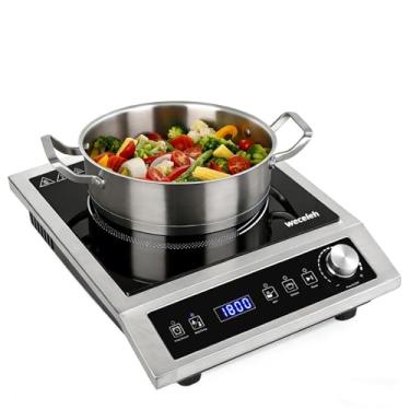 Imagem de Weceleh Fogão De Indução Comercial 1800W, Queimador Elétrico Portátil Bancada Com 9 Níveis Potência, Temporizador 3 Horas, Trava Segurança Para Crianças, Proteção Contra Superaquecimento