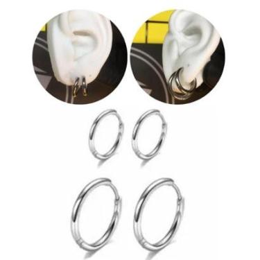 Imagem de Kit Brinco Masculino Feminino Argola 12,14mm Aço Inoxidável Prata-Unissex