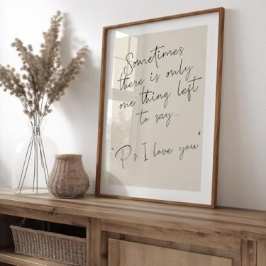 Imagem de Pôster Ps I Love You bege com citação positiva pintura de parede para quarto, sala de estar, decoração de casa, sem moldura