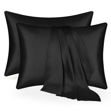 Imagem de Fronha de cetim de seda, estilo envelope com zíper, cor sólida (preto)