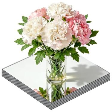 Imagem de Pacote com 10 peças centrais espelhadas quadradas para mesa, espelhos de 20 cm para centros de mesa, 2 mm, placas espelhadas de acrílico, bandeja de espelho, para mesa de casamento, decorações de