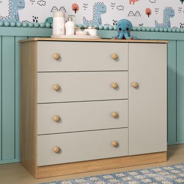 Imagem de Cômoda Infantil 95cm 1 Porta e 4 Gavetas Encanto Multimóveis MP4449
