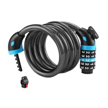 Imagem de Baoblaze Cadeado de bicicleta com cabo e combinação de 5 dígitos, 120 cm de comprimento, ideal para uso externo em bicicletas e patinetes de adultos crianças, Azul