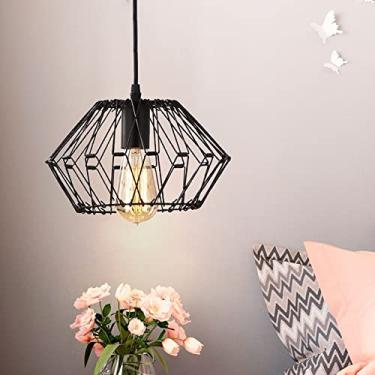 Imagem de Luminária de teto industrial | Abajur dobrável de metal | Luminária pendente de teto | Lustre retrô com lâmpada E27 para sala de estar, corredor, cozinha e quarto (cor preta)