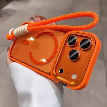 Imagem de Capa com suporte para câmera para iPhone 17 Pro Max, alça de pulso, película protetora para lente, compatível com iPhone 16, 15, 14 Plus, 11, 12, 13 Pro Max, laranja GS, para iPhone 11 Pro Max.