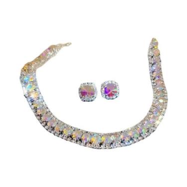 Imagem de Conjunto De Colar Choker De Cristal Verde Com Brincos Para Mulheres, J