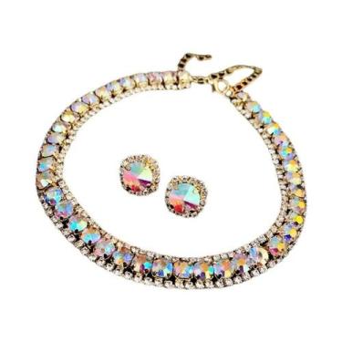 Imagem de Conjunto De Colar Choker De Cristal Verde Com Brincos Para Mulheres, J