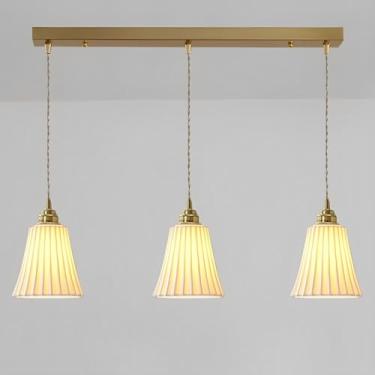 Imagem de Lustre de 3 lâmpadas E27, luminárias pendentes de cobre com cerâmica branca, lustre triplo para sala de jantar, quarto, escritório, cozinha e ilha.