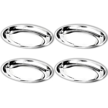 Imagem de Kit 4 Travessa Oval Funda Aço Inox 25cm Para Servir Alimentos Porções 