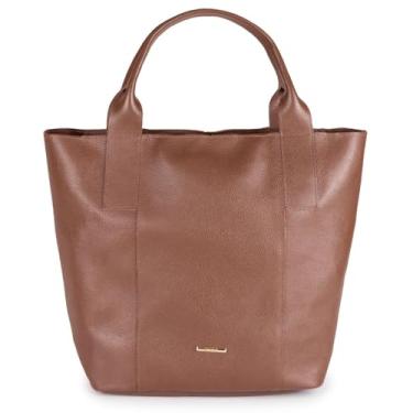 Imagem de Bolsa Feminina Sacola Zíper Ombro Faculdade Couro (MARROM)