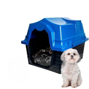 Imagem de Casinha para Cachorro Porte Médio Nº4 2 em 1 com Colchonete Cama Pet Plástica Lavável Proteção contra Chuva(AZUL,SEM COLCHÃO)