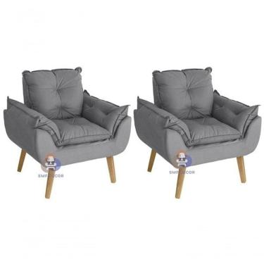 Imagem de Kit 02 Poltrona/cadeira Decorativa Glamour Com Pés Quadrado Cinza