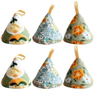 Imagem de Snadulor 6 peças de capas de alça de algodão triangular, alça de tampa de panela quente, luva de forno, triangular, suporte de alça quente, capas de alça de ferro fundido