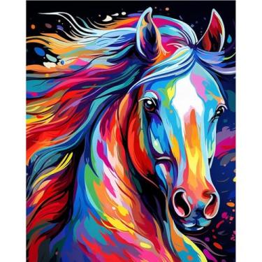 Imagem de cviokrdu Kit de pintura de cavalo por números para adultos - Kits de pintura por números de animais adultos em tela, pintura a óleo faça você mesmo para decoração de parede de casa (41 x 50 cm)