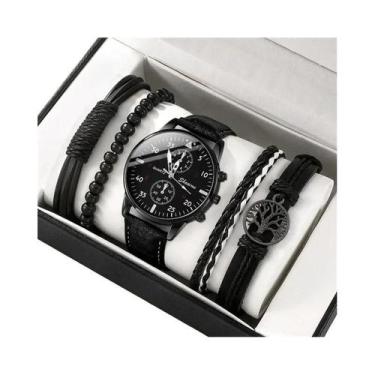 Imagem de Relógio De Quartzo Masculino Em Couro Marrom, Conjunto De Pulseira De 