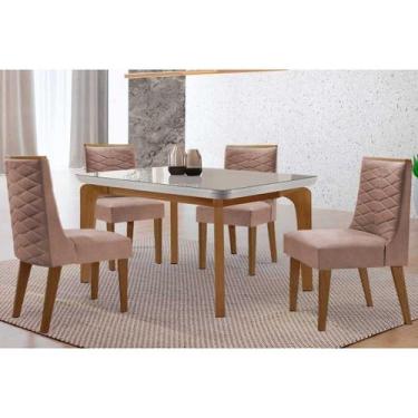 Imagem de Sala Jantar Mesa Londrina Tampo c/ Vidro Curvo 120cm 4 Cadeiras Dafne 