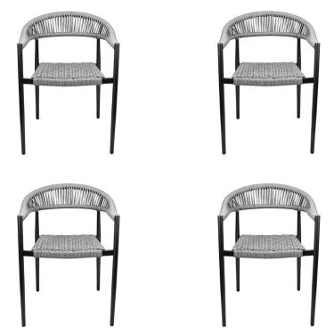 Imagem de Kit 4 Cadeiras Área Externa de Alumínio Carmy com Corda Naútica Preto/Grafite G56 - Gran Belo