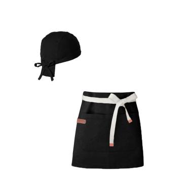 Imagem de Avental Cintura e Bandana Cafeteria Bar Restaurante Preto