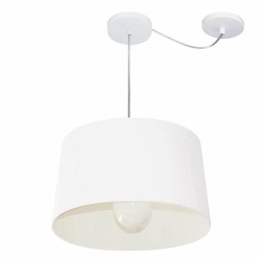 Imagem de Lustre Pendente Cone Com Desvio De Centro Vivare Md-4275 Cúpula Em Tecido 40x45cm - Bivolt Branco 127/220v