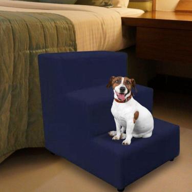 Imagem de Escada Escadinha Pet Cachorro 3 Degraus Rampa Suede Dog Azul Marinho