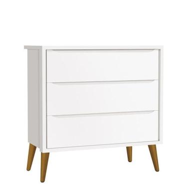 Imagem de Cômoda Infantil 3 Gavetas Theo Retrô Branco Fosco Com Pés Amadeirado - Reller Móveis Branco Fosco