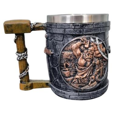 Imagem de Caneca 3D Aço Inox E Resina Hefesto Cinza Medieval - GS