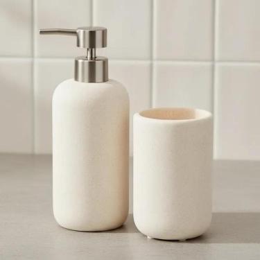 Imagem de Kit Dispenser Porta Sabonete Líquido E Copo Porta Escovas Em Poliresin