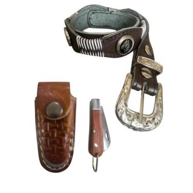 Imagem de Kit Infantil Cinto Cavalinho Canivete Inox E Bainha De Couro - Selaria