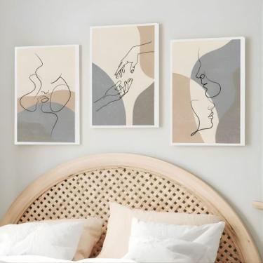 Imagem de Kit 3 Quadros Casal Linhas Curvas Moldura - Zarco Interiores, Branca