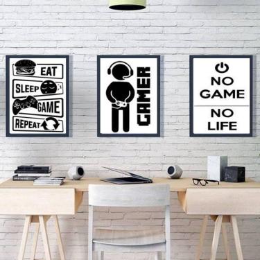 Imagem de Kit 3 Quadros Decorativos Gamer 33X24Cm Moldura Preta