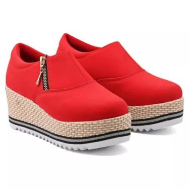 Imagem de Tenis Ziper Feminino Salto Alto - NoBrand, Vermelho, 38