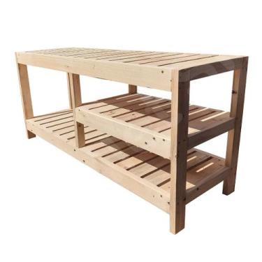 Imagem de Sapateira Banco em Madeira de Pinus Natural - Organizador de Quarto - 