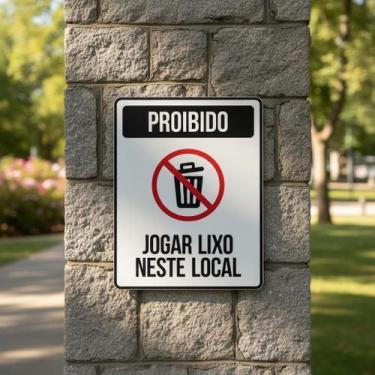Imagem de Placa Acm Proibido Jogar Lixo Neste Local Com Ícone 18X23 - Sinalizo