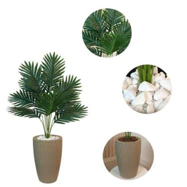 Imagem de Planta Artificial Palmeira Com Vaso Ondulado Cone E Pedras - - PlantaI