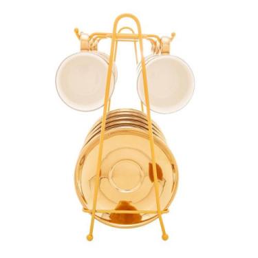 Imagem de 6 Xícaras de Café Wolff de Porcelana Dourado Branco 90ml
