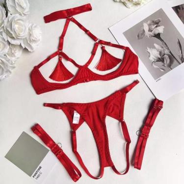 Imagem de Conjunto de Lingerie Cortar Halter ElaShopp, Vermelho