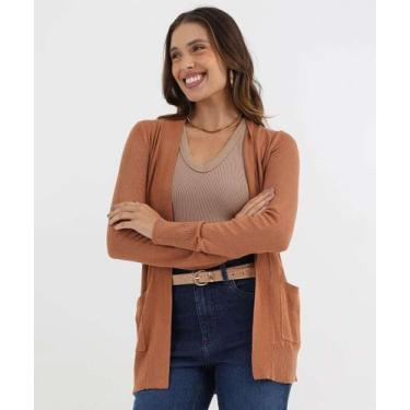 Imagem de Cardigan Feminino Tricô Alongado Marisa Marrom-49849, Marrom, P