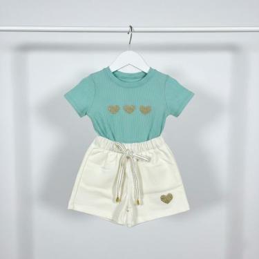 Imagem de Conjunto Infantil Moletinho Verde com Coraçãozinho Roupa Confortável p
