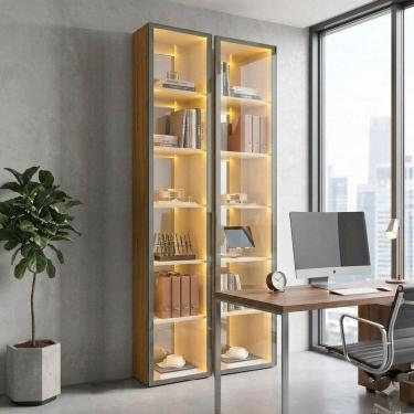 Imagem de Armario para Escritorio 1 Porta Reflecta com Fita Led com Espelho Luminare 100% Mdf Naturale