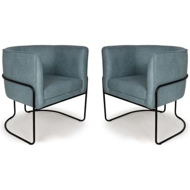 Imagem de Kit 02 Poltronas Betina Base Preto Suede Camurça Azul Caribe - Nexta Casa