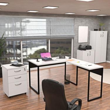 Imagem de Conjunto 4 Peças para Escritório com Escrivaninha em L, Armário Alto e Baixo e Gaveteiro Industrial