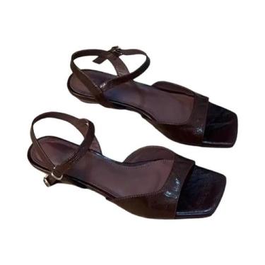 Imagem de Sandálias De Couro Femininas De Salto Baixo Para O Verão, Moda Para Es