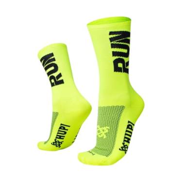 Imagem de Meia para Corrida HUPI RUN 1 Par Cano Médio, Cor: Amarelo Neon, Tamanho 36-42