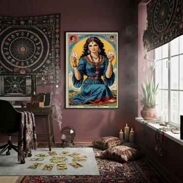 Imagem de Quadro Decorativo Cigana Com Cartas Baralho  - 70x50cm