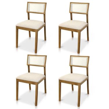 Imagem de Kit 04 Cadeiras de Jantar e Living Millie com Tela Natural Estofada Linho - Desk Design