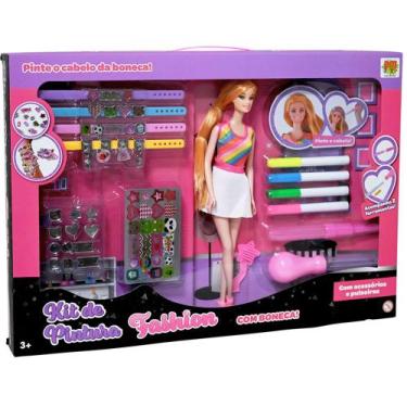 Imagem de Boneca Kit Pintura Pintar Mechas Cabelos E Acessórios Roupas Pulseiras