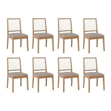 Imagem de Kit 8 Cadeiras para Sala de Jantar Estofadas Marcela Madeira/Bege